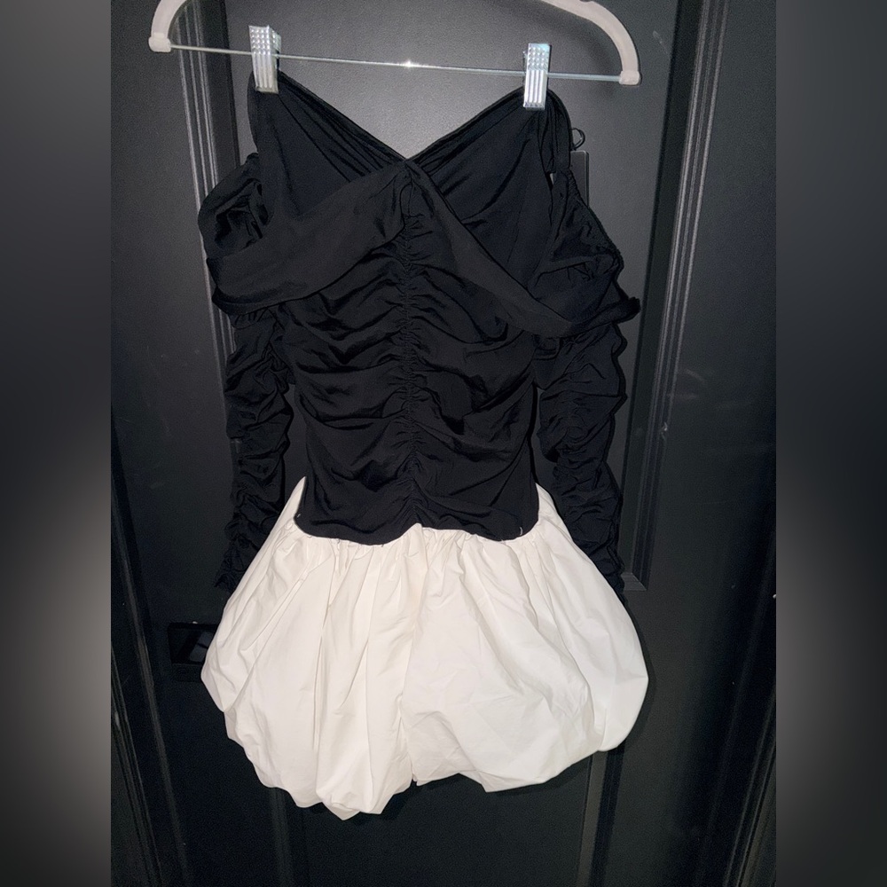 Elegant Black and White Off-Shoulder Dress
